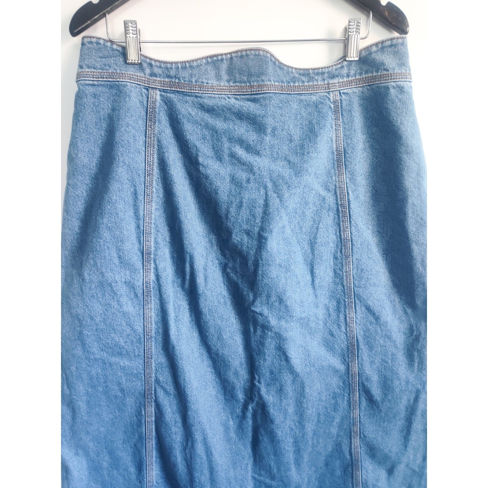 New Farm Rio Skirt 32 Denim Maxi Wave Light Wash Scalloped Button Front Artsy - Picture 10 of 12